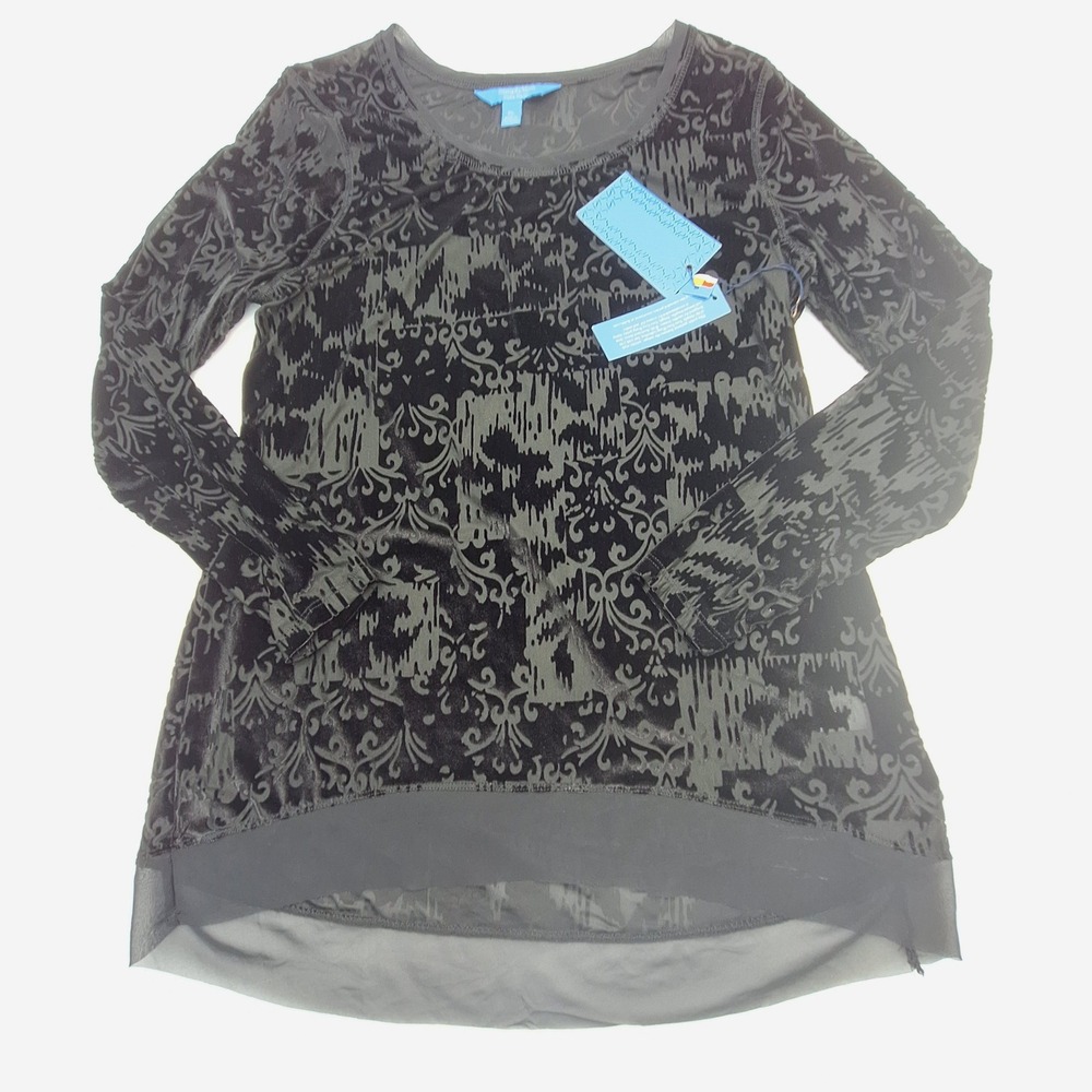 Simply Vera Vera Wang Tunic Womens PL Black Burnout Velvet Damask Top NWT